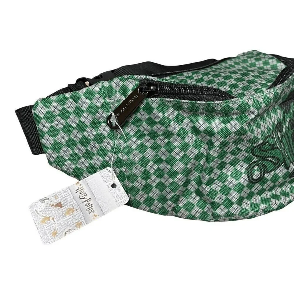 Harry‎ Potter Slytherin Fanny Pack Mens Waist Bag Green Checkered Logo Belt Bag